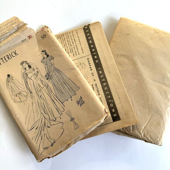 Vtg 1940s Butterick Bridal Gown Pattern 4420 EASY SEWING PATTERN Bust 30" - Picture 2 of 11